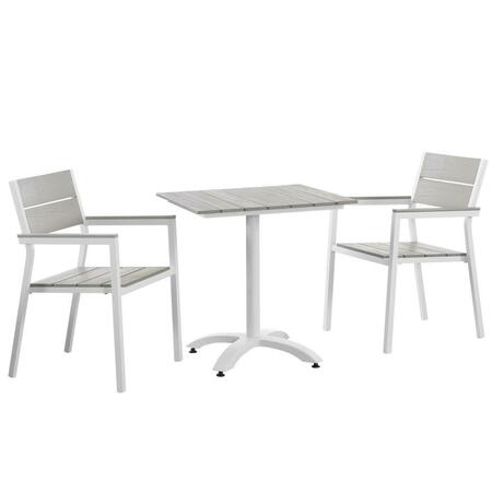 PRIMEWIR 3-Piece Maine Outdoor Patio Dining Set Gray plywood with White Aluminum Frame EEI-1759-WHI-LGR-SET